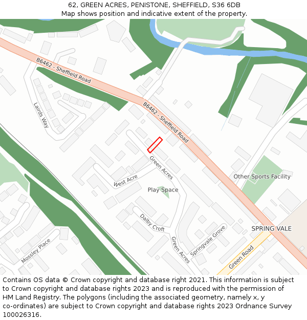 62, GREEN ACRES, PENISTONE, SHEFFIELD, S36 6DB: Location map and indicative extent of plot