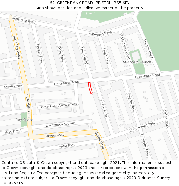 62, GREENBANK ROAD, BRISTOL, BS5 6EY: Location map and indicative extent of plot