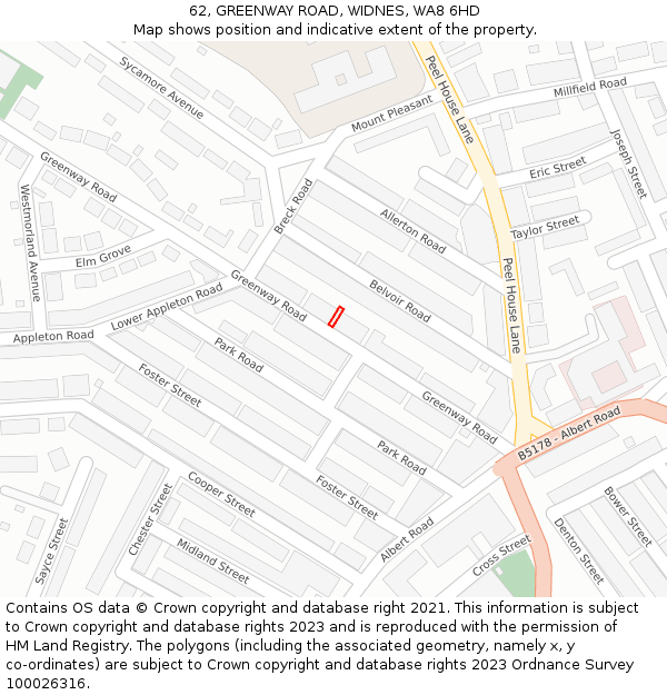62, GREENWAY ROAD, WIDNES, WA8 6HD: Location map and indicative extent of plot