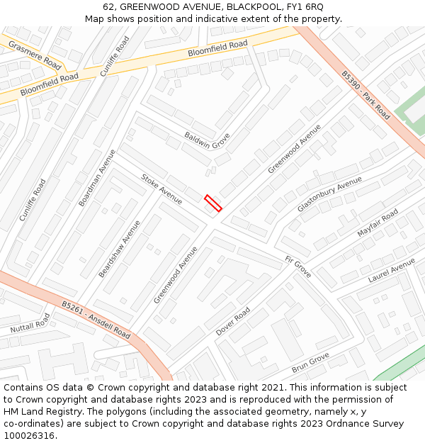 62, GREENWOOD AVENUE, BLACKPOOL, FY1 6RQ: Location map and indicative extent of plot