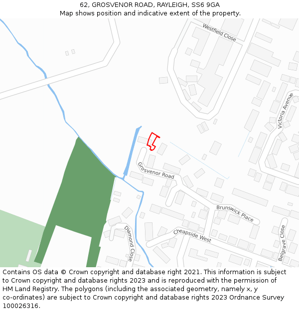 62, GROSVENOR ROAD, RAYLEIGH, SS6 9GA: Location map and indicative extent of plot