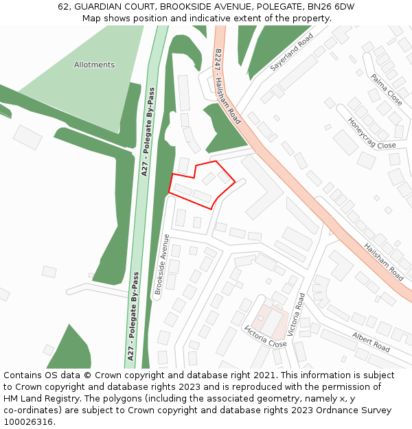 62, GUARDIAN COURT, BROOKSIDE AVENUE, POLEGATE, BN26 6DW: Location map and indicative extent of plot
