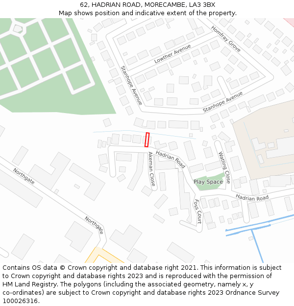 62, HADRIAN ROAD, MORECAMBE, LA3 3BX: Location map and indicative extent of plot