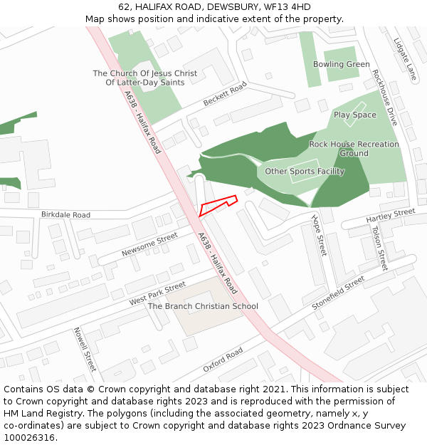 62, HALIFAX ROAD, DEWSBURY, WF13 4HD: Location map and indicative extent of plot