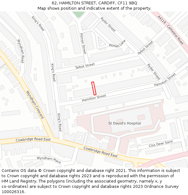 62, HAMILTON STREET, CARDIFF, CF11 9BQ: Location map and indicative extent of plot