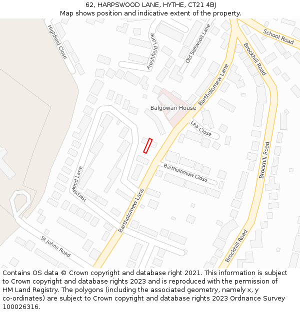 62, HARPSWOOD LANE, HYTHE, CT21 4BJ: Location map and indicative extent of plot
