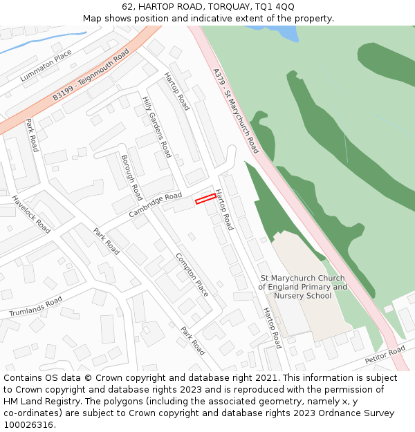 62, HARTOP ROAD, TORQUAY, TQ1 4QQ: Location map and indicative extent of plot