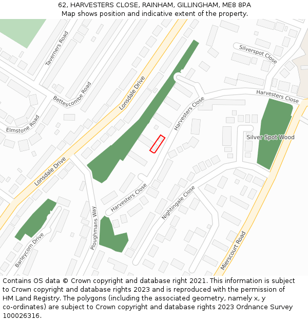 62, HARVESTERS CLOSE, RAINHAM, GILLINGHAM, ME8 8PA: Location map and indicative extent of plot