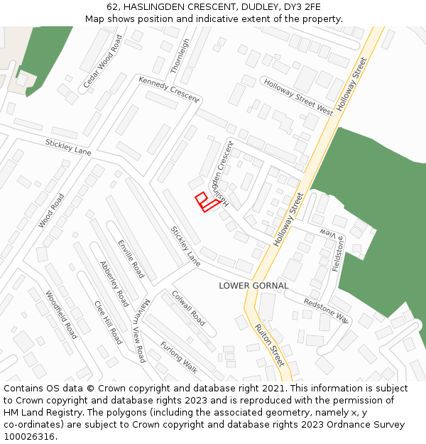 62, HASLINGDEN CRESCENT, DUDLEY, DY3 2FE: Location map and indicative extent of plot