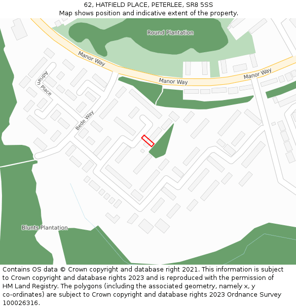 62, HATFIELD PLACE, PETERLEE, SR8 5SS: Location map and indicative extent of plot