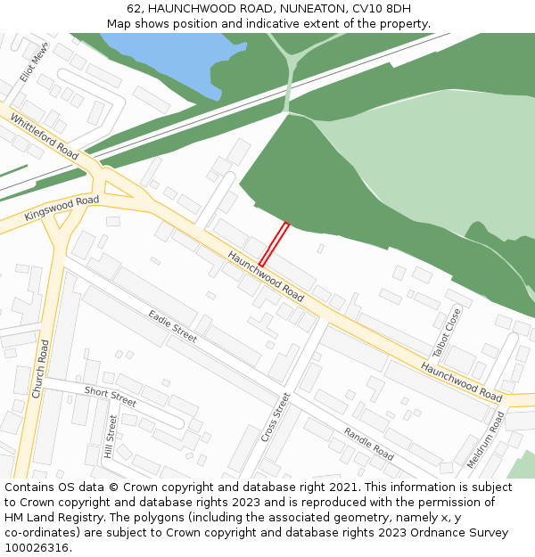 62, HAUNCHWOOD ROAD, NUNEATON, CV10 8DH: Location map and indicative extent of plot