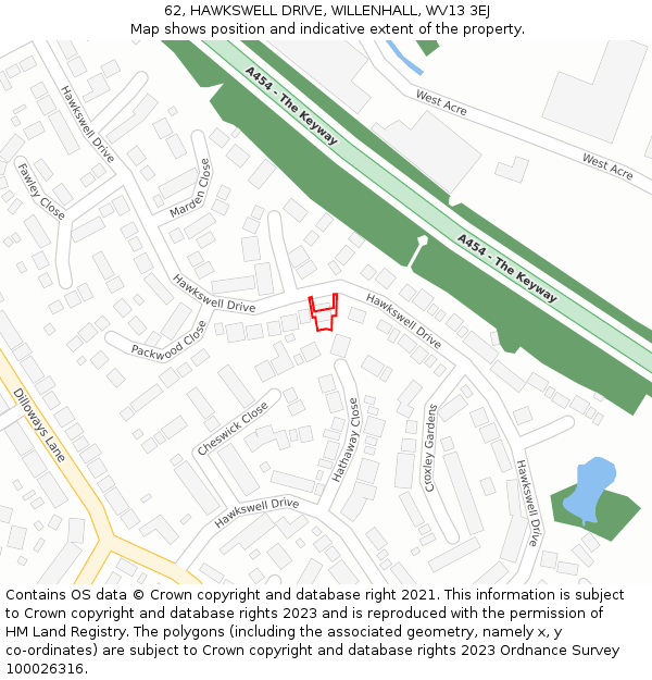 62, HAWKSWELL DRIVE, WILLENHALL, WV13 3EJ: Location map and indicative extent of plot