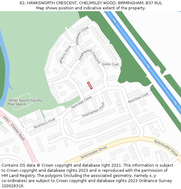 62, HAWKSWORTH CRESCENT, CHELMSLEY WOOD, BIRMINGHAM, B37 6UL: Location map and indicative extent of plot