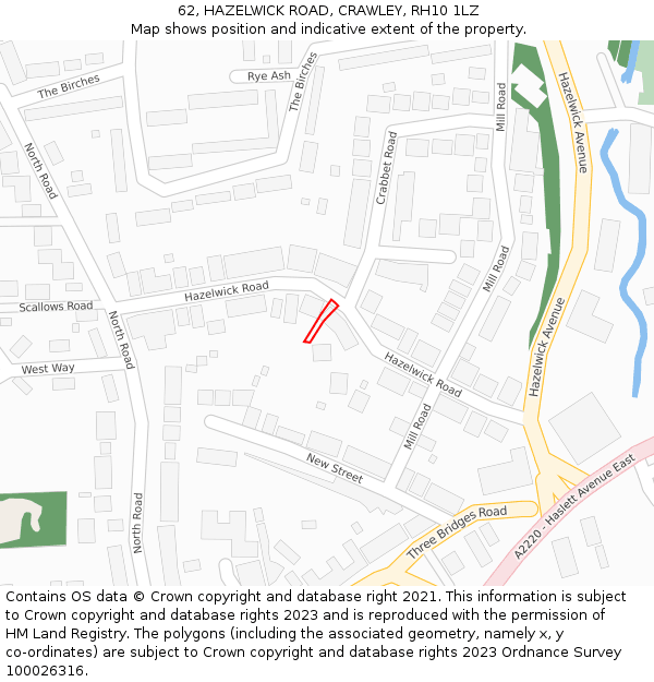 62, HAZELWICK ROAD, CRAWLEY, RH10 1LZ: Location map and indicative extent of plot