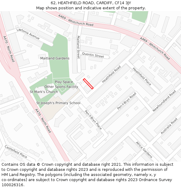 62, HEATHFIELD ROAD, CARDIFF, CF14 3JY: Location map and indicative extent of plot