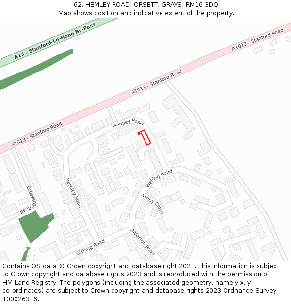 62, HEMLEY ROAD, ORSETT, GRAYS, RM16 3DQ: Location map and indicative extent of plot