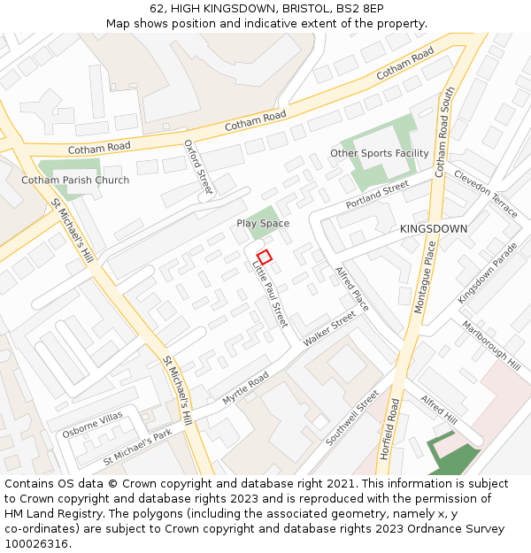 62, HIGH KINGSDOWN, BRISTOL, BS2 8EP: Location map and indicative extent of plot