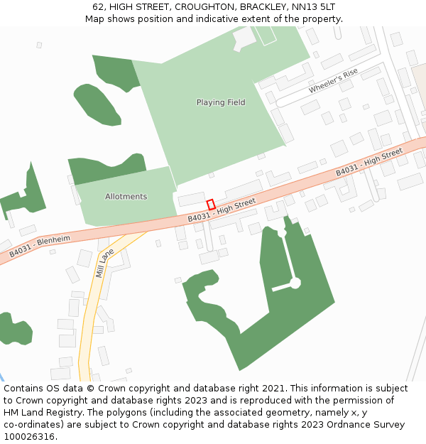 62, HIGH STREET, CROUGHTON, BRACKLEY, NN13 5LT: Location map and indicative extent of plot