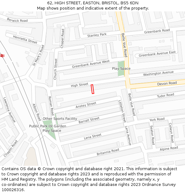 62, HIGH STREET, EASTON, BRISTOL, BS5 6DN: Location map and indicative extent of plot