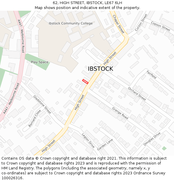62, HIGH STREET, IBSTOCK, LE67 6LH: Location map and indicative extent of plot