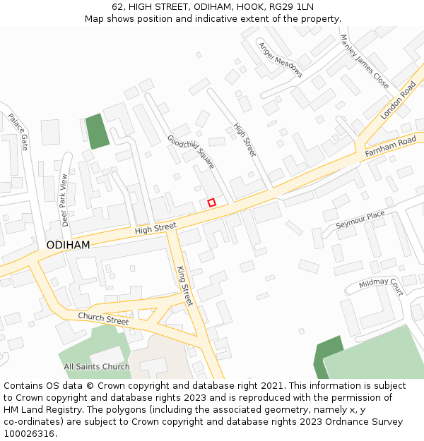 62, HIGH STREET, ODIHAM, HOOK, RG29 1LN: Location map and indicative extent of plot