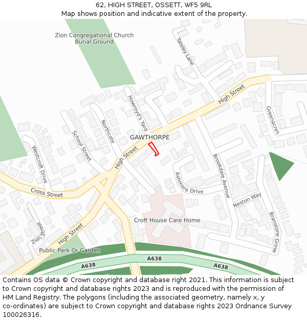 62, HIGH STREET, OSSETT, WF5 9RL: Location map and indicative extent of plot