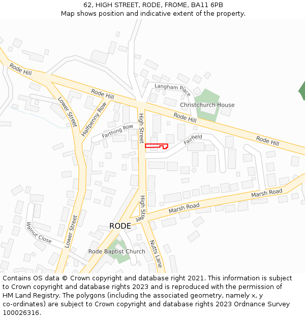 62, HIGH STREET, RODE, FROME, BA11 6PB: Location map and indicative extent of plot