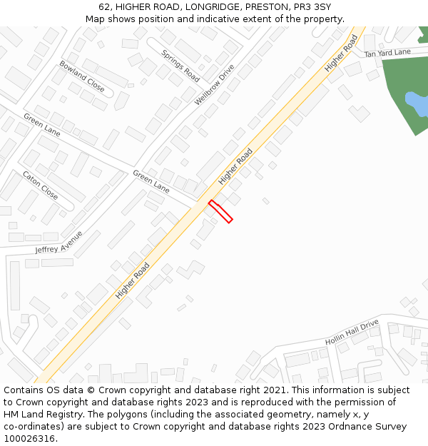 62, HIGHER ROAD, LONGRIDGE, PRESTON, PR3 3SY: Location map and indicative extent of plot