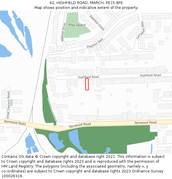 62, HIGHFIELD ROAD, MARCH, PE15 8PE: Location map and indicative extent of plot