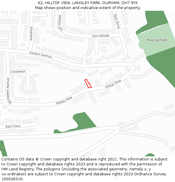 62, HILLTOP VIEW, LANGLEY PARK, DURHAM, DH7 9YX: Location map and indicative extent of plot