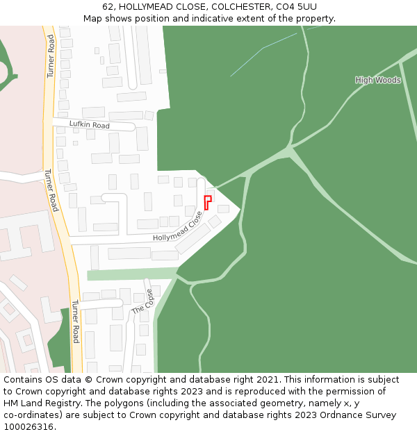 62, HOLLYMEAD CLOSE, COLCHESTER, CO4 5UU: Location map and indicative extent of plot