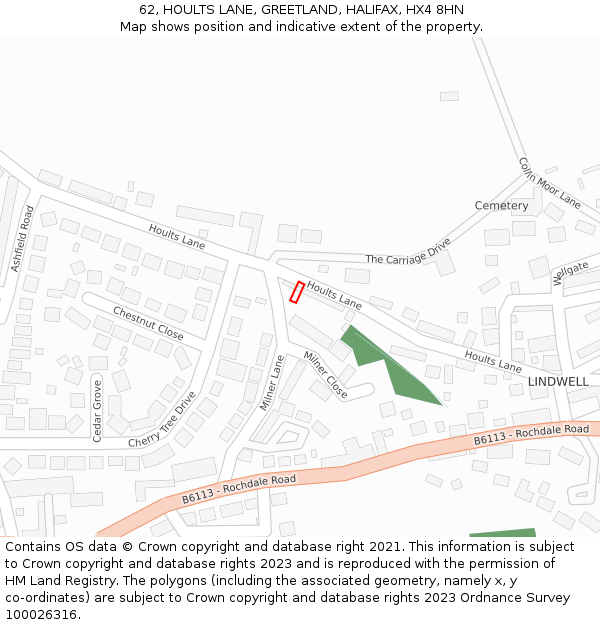 62, HOULTS LANE, GREETLAND, HALIFAX, HX4 8HN: Location map and indicative extent of plot