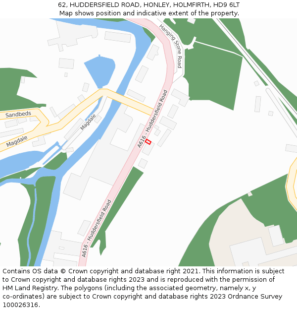 62, HUDDERSFIELD ROAD, HONLEY, HOLMFIRTH, HD9 6LT: Location map and indicative extent of plot
