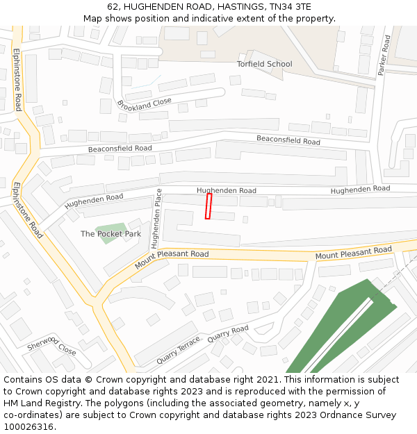62, HUGHENDEN ROAD, HASTINGS, TN34 3TE: Location map and indicative extent of plot