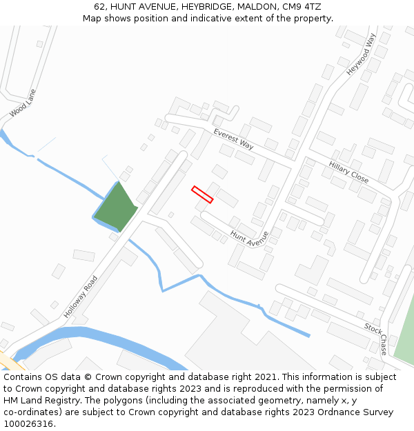 62, HUNT AVENUE, HEYBRIDGE, MALDON, CM9 4TZ: Location map and indicative extent of plot