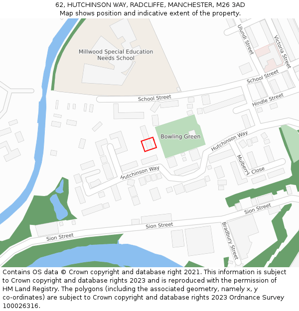 62, HUTCHINSON WAY, RADCLIFFE, MANCHESTER, M26 3AD: Location map and indicative extent of plot