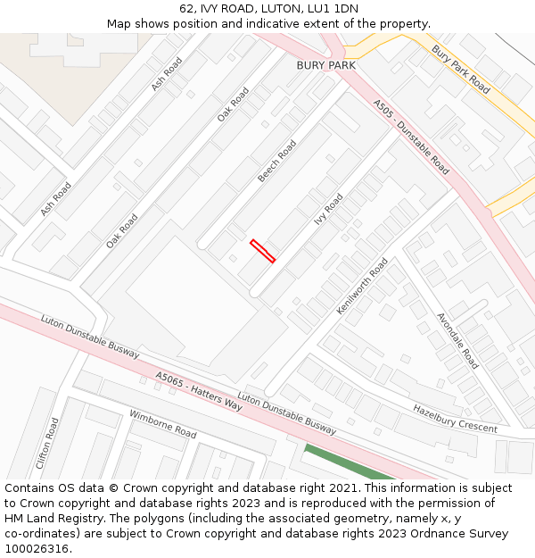 62, IVY ROAD, LUTON, LU1 1DN: Location map and indicative extent of plot