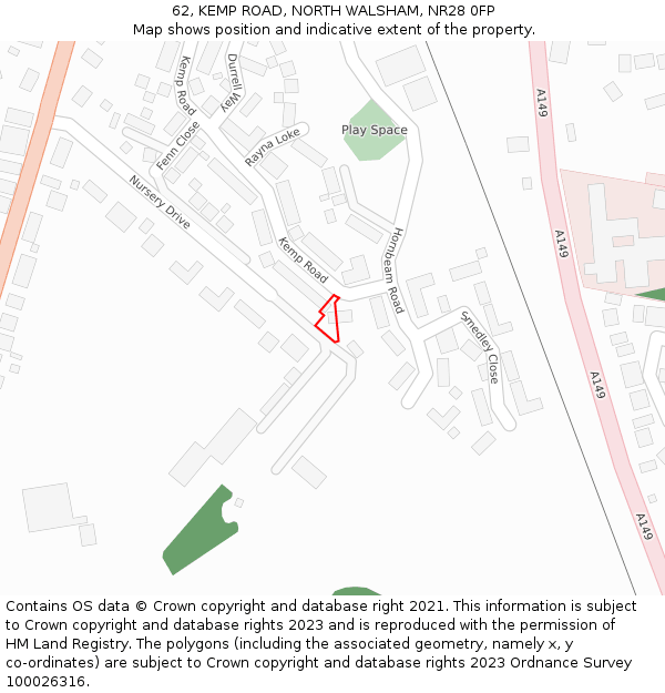 62, KEMP ROAD, NORTH WALSHAM, NR28 0FP: Location map and indicative extent of plot