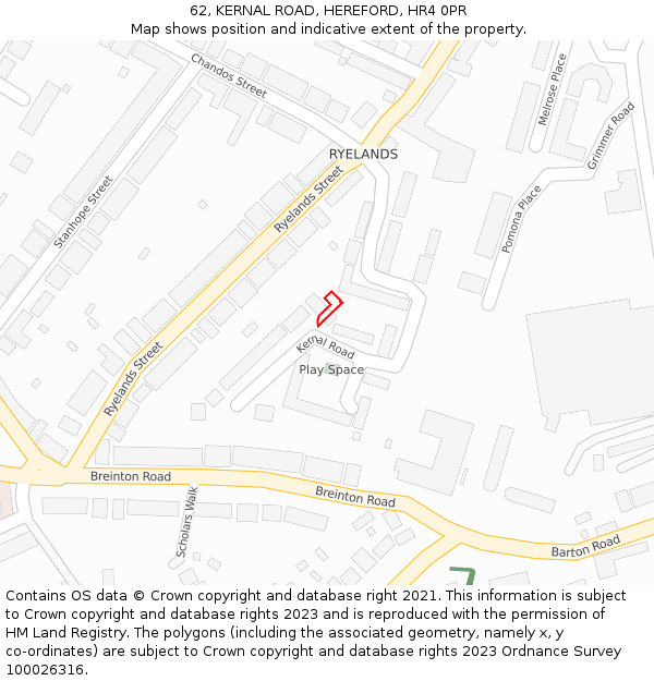 62, KERNAL ROAD, HEREFORD, HR4 0PR: Location map and indicative extent of plot