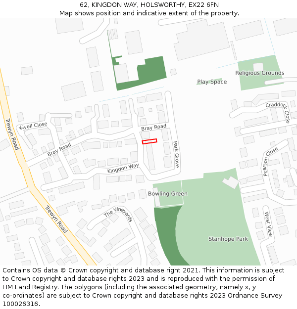62, KINGDON WAY, HOLSWORTHY, EX22 6FN: Location map and indicative extent of plot