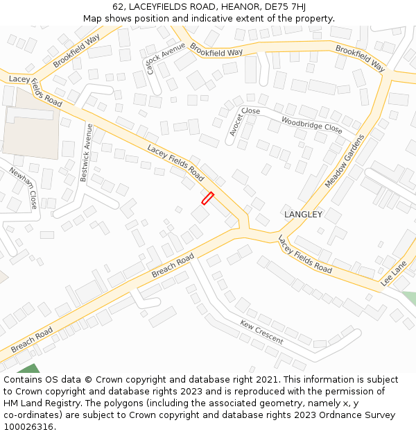 62, LACEYFIELDS ROAD, HEANOR, DE75 7HJ: Location map and indicative extent of plot