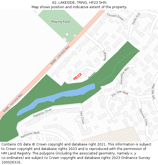 62, LAKESIDE, TRING, HP23 5HN: Location map and indicative extent of plot