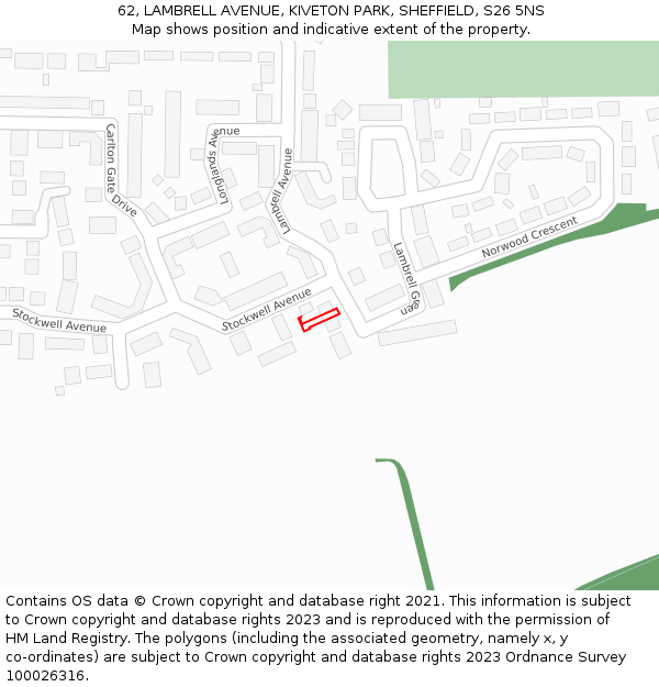 62, LAMBRELL AVENUE, KIVETON PARK, SHEFFIELD, S26 5NS: Location map and indicative extent of plot