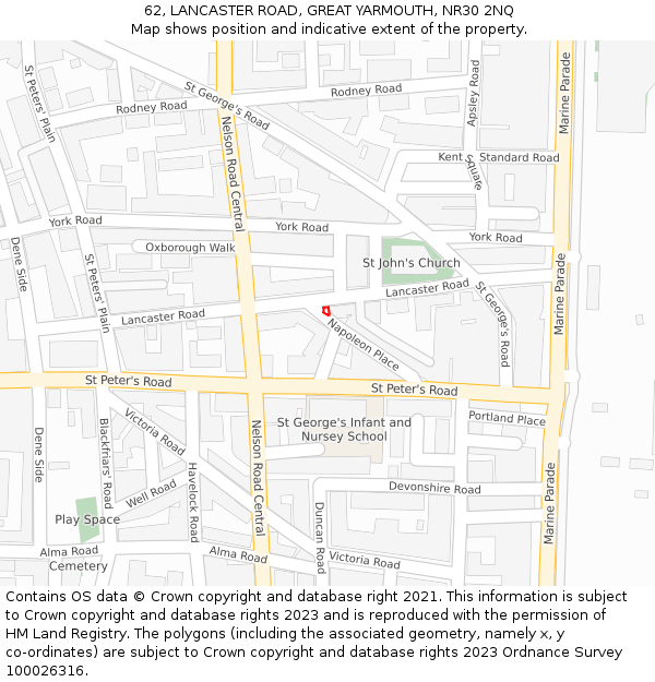 62, LANCASTER ROAD, GREAT YARMOUTH, NR30 2NQ: Location map and indicative extent of plot