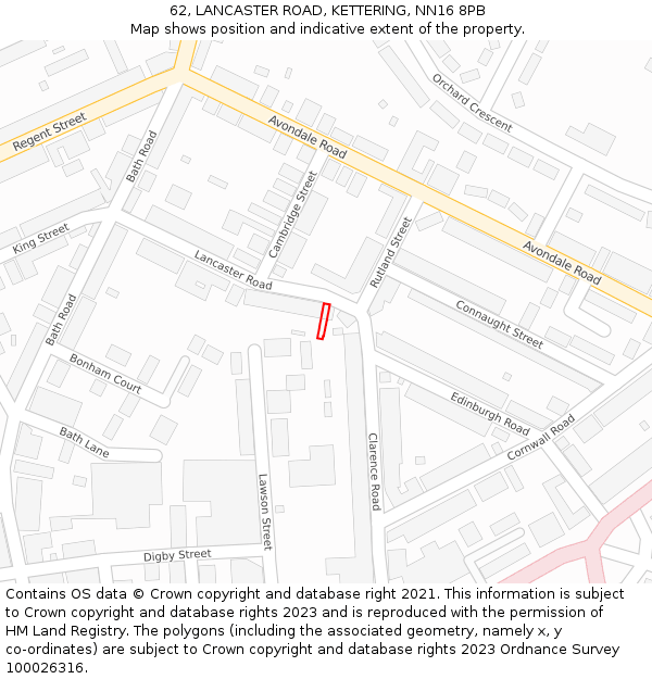 62, LANCASTER ROAD, KETTERING, NN16 8PB: Location map and indicative extent of plot