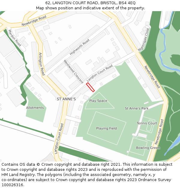 62, LANGTON COURT ROAD, BRISTOL, BS4 4EQ: Location map and indicative extent of plot