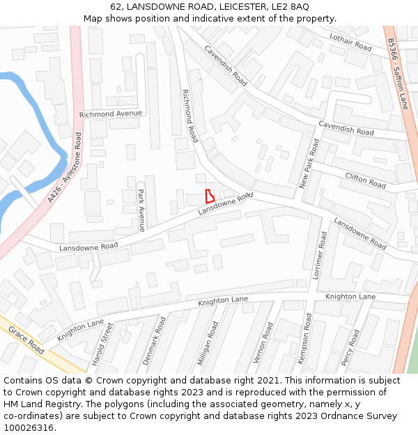 62, LANSDOWNE ROAD, LEICESTER, LE2 8AQ: Location map and indicative extent of plot