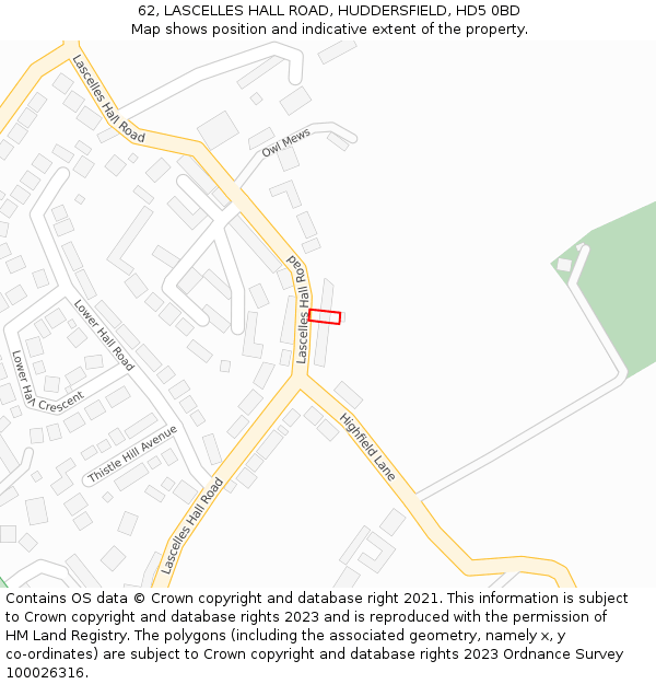 62, LASCELLES HALL ROAD, HUDDERSFIELD, HD5 0BD: Location map and indicative extent of plot