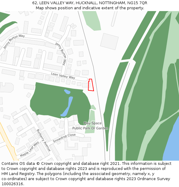 62, LEEN VALLEY WAY, HUCKNALL, NOTTINGHAM, NG15 7QR: Location map and indicative extent of plot