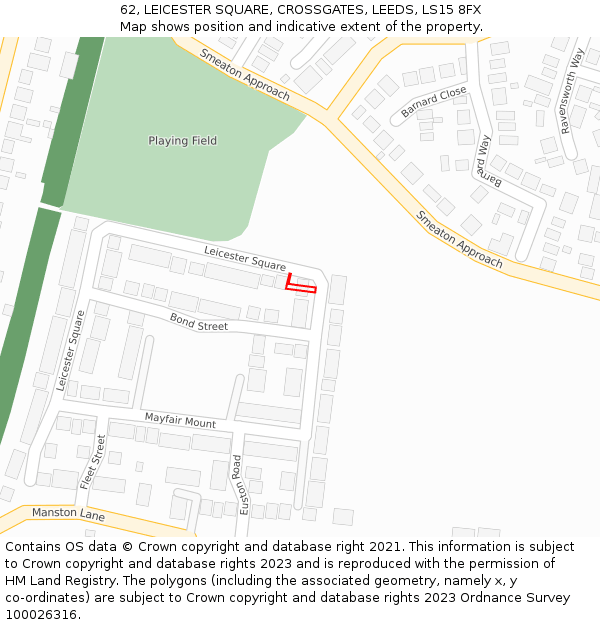 62, LEICESTER SQUARE, CROSSGATES, LEEDS, LS15 8FX: Location map and indicative extent of plot